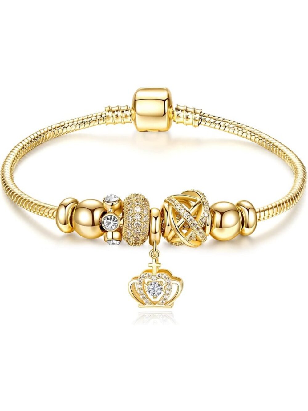 14K Gold Plated Women's Charm Bracelet, Perfect Gift for Mom, Wife, Mother's Day